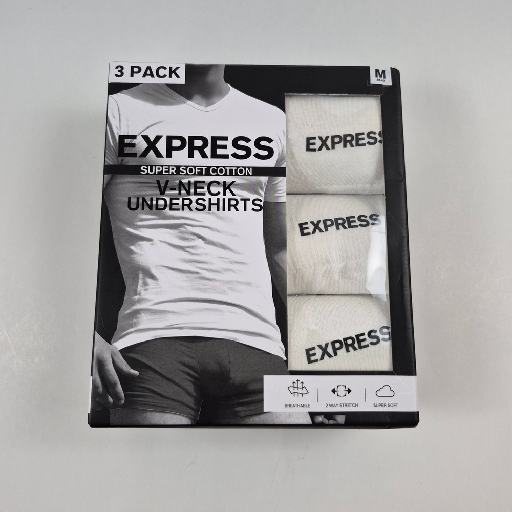 Express Mens 3 Pack Super Soft Cotton V-Neck Undershirts White Size Medium